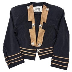 1990s Gianni Versace Napoleon cropped tailored jacket with contrast leather trim
