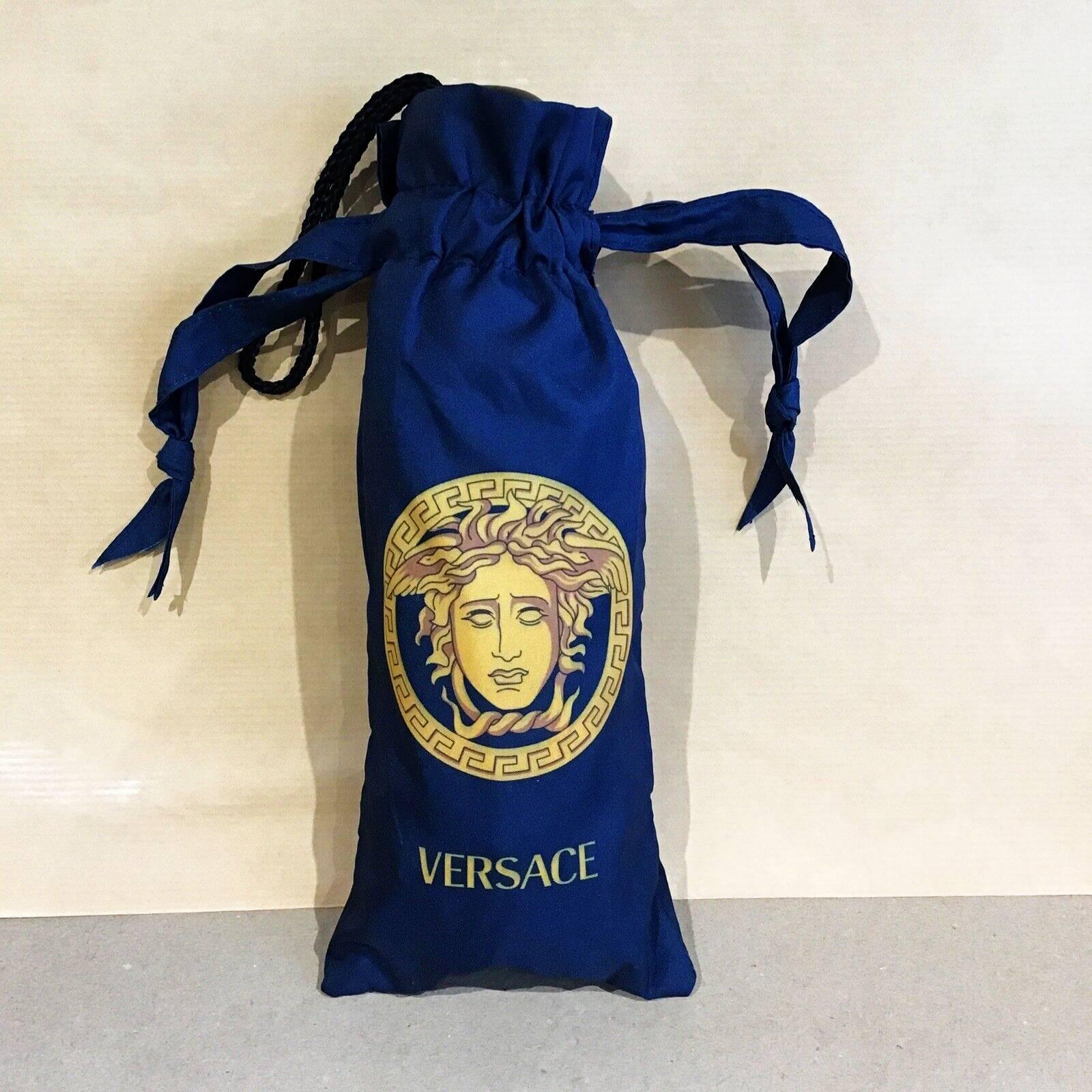 Gianni Versace 1990 Paraguas Compacto Medusa Azul Marino Dorado 1