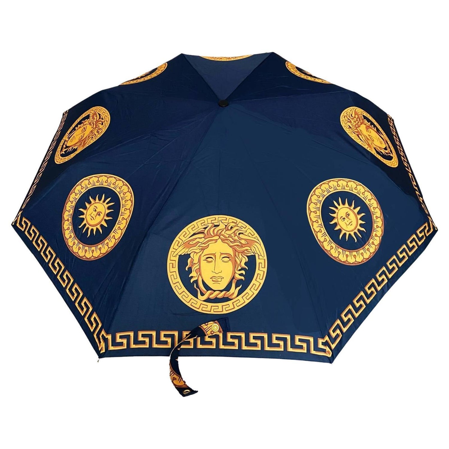 1990er Gianni Versace Marineblau Gold Medusa Kompakter Regenschirm 1990er  Jahre bei 1stDibs