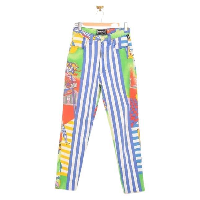 1990's Gianni Versace 'New York Jazz' Loud Pattern High waisted Jeans For Sale