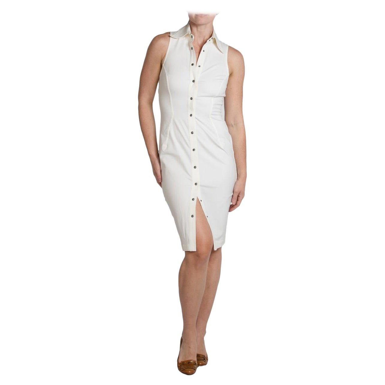1990S GIANNI VERSACE Vestido sin mangas de lycra y rayón blanco roto