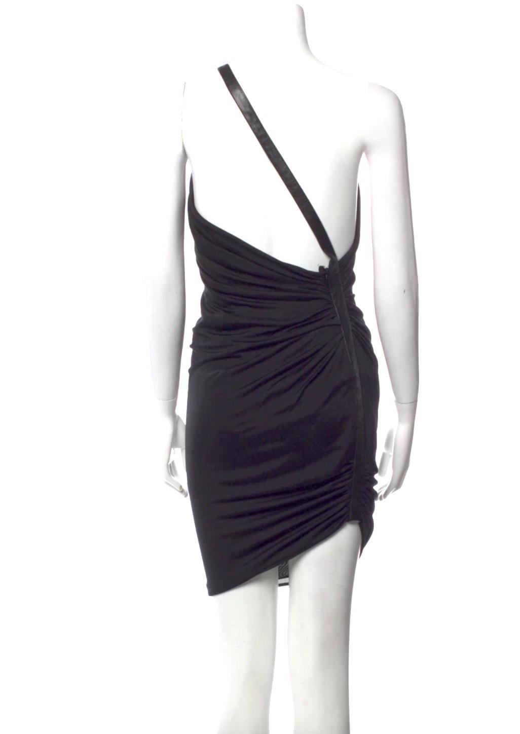1990s Gianni Versace one shoulder black dress 
leather trim
25