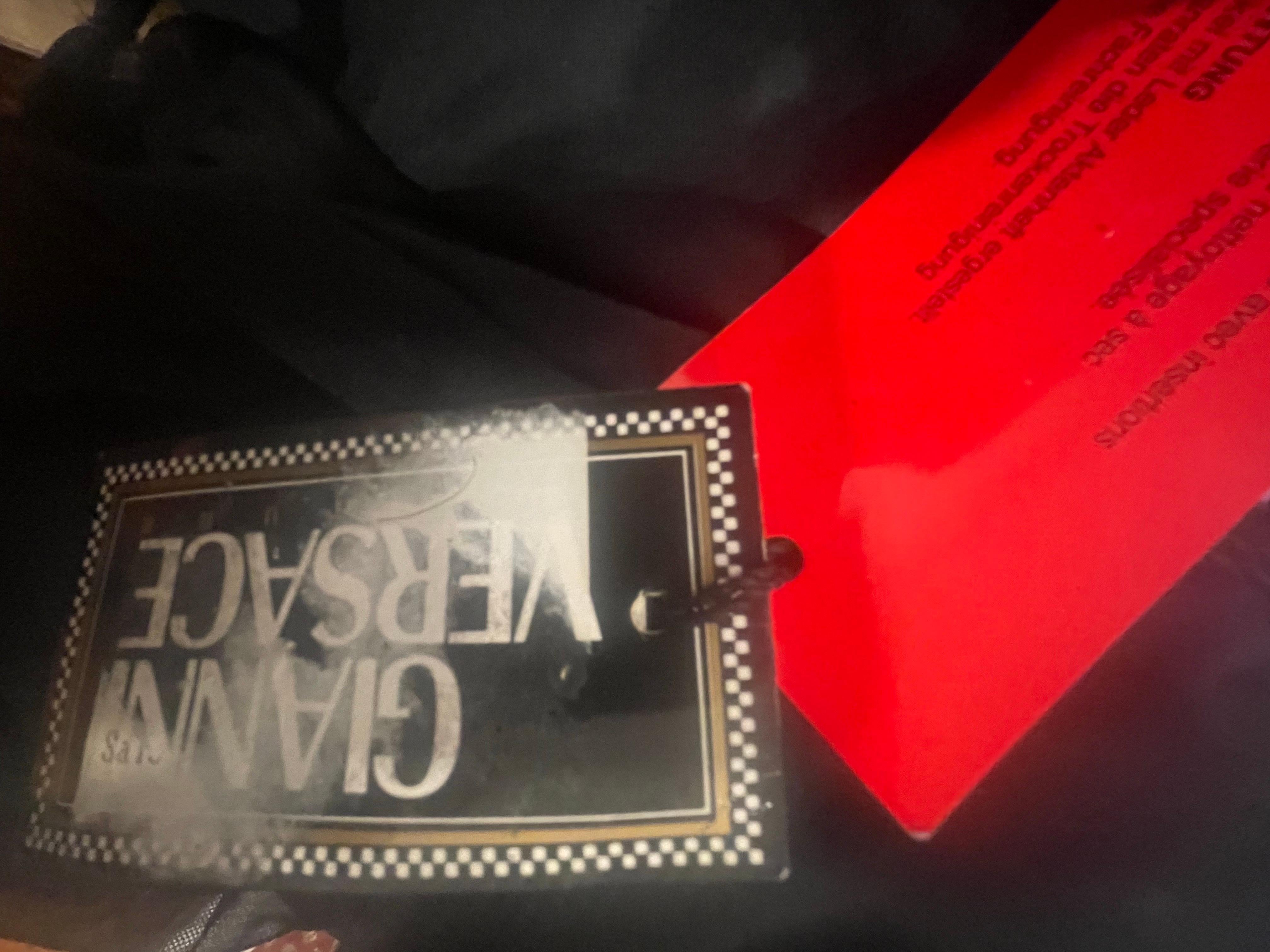 1990s Gianni Versace one shoulder black dress leather trim - never used In Excellent Condition For Sale In Austin, TX