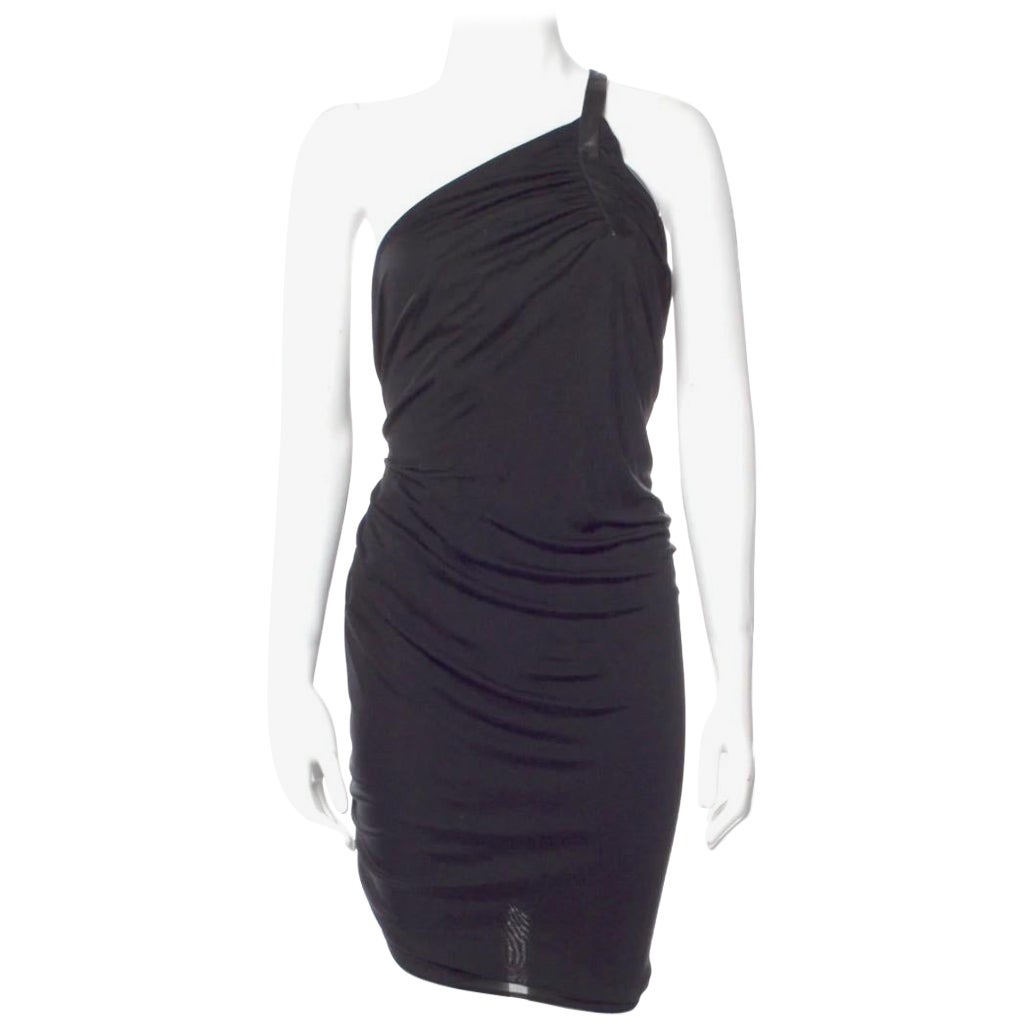 1990 Gianni Versace one shoulder black dress leather trim - never used