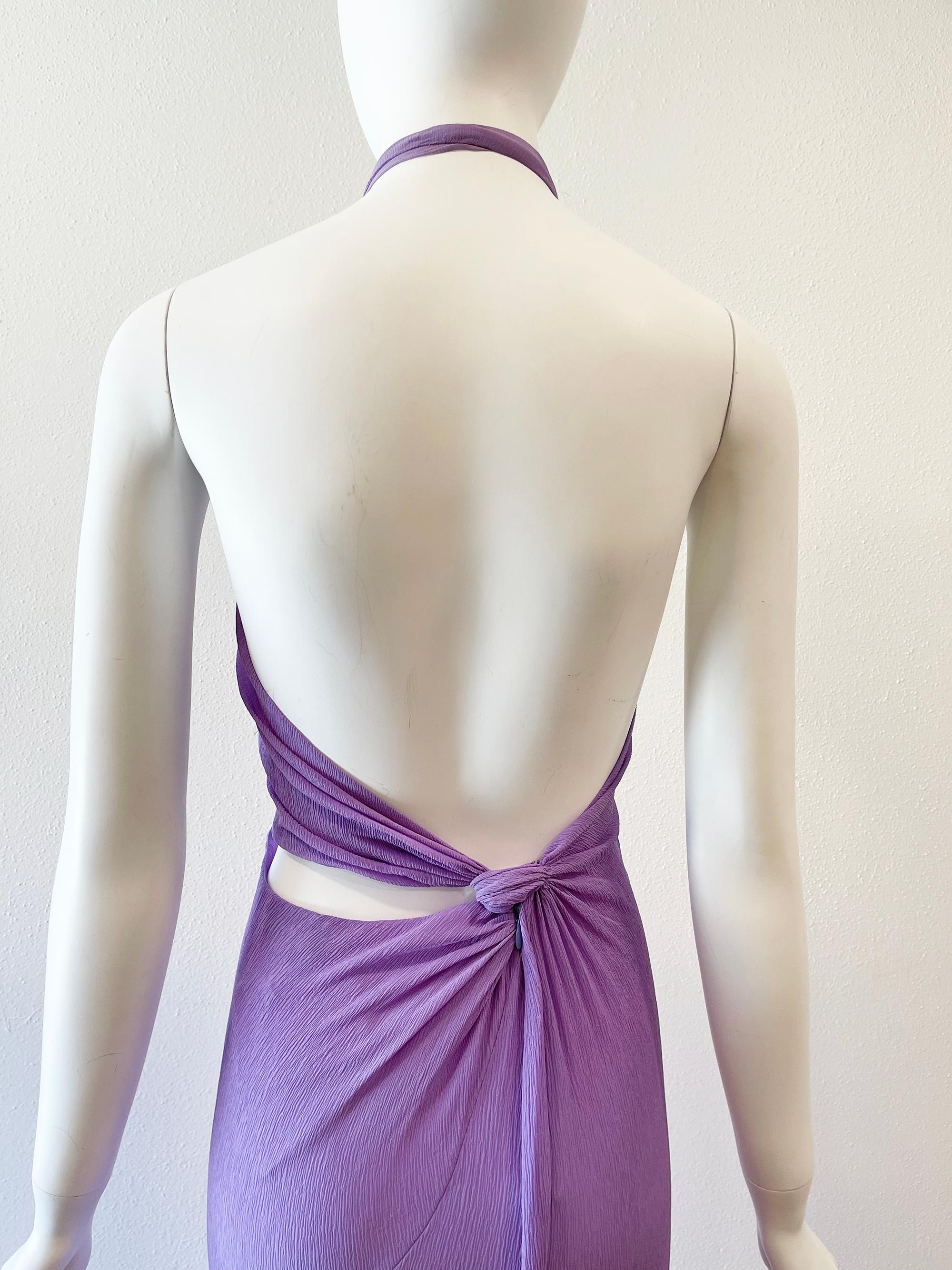 Purple 1990s Gianni Versace Open Back Halter Evening Gown For Sale