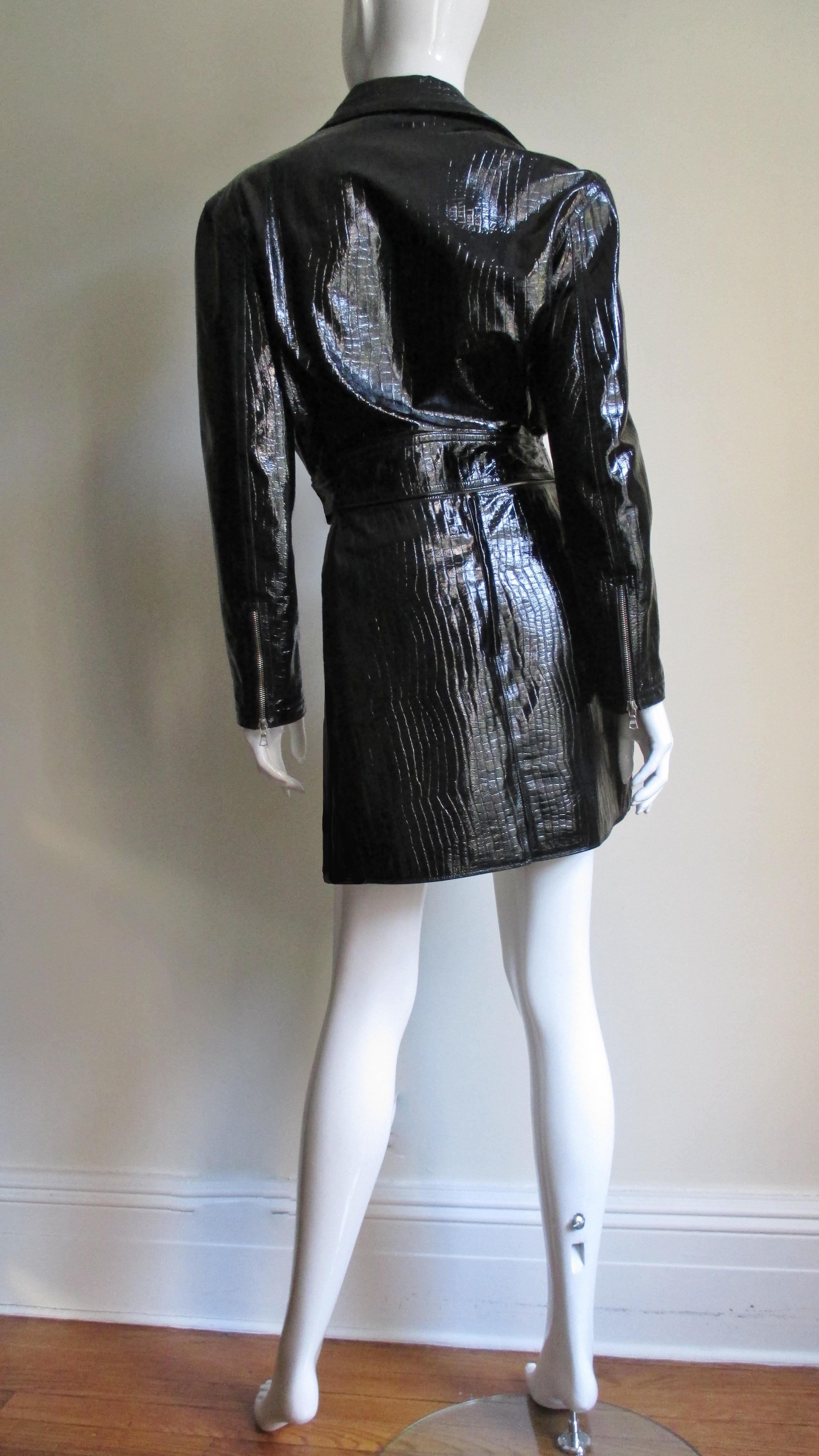 1990s Gianni Versace Patent Leather Motorcycle Jacket and Skirt 8