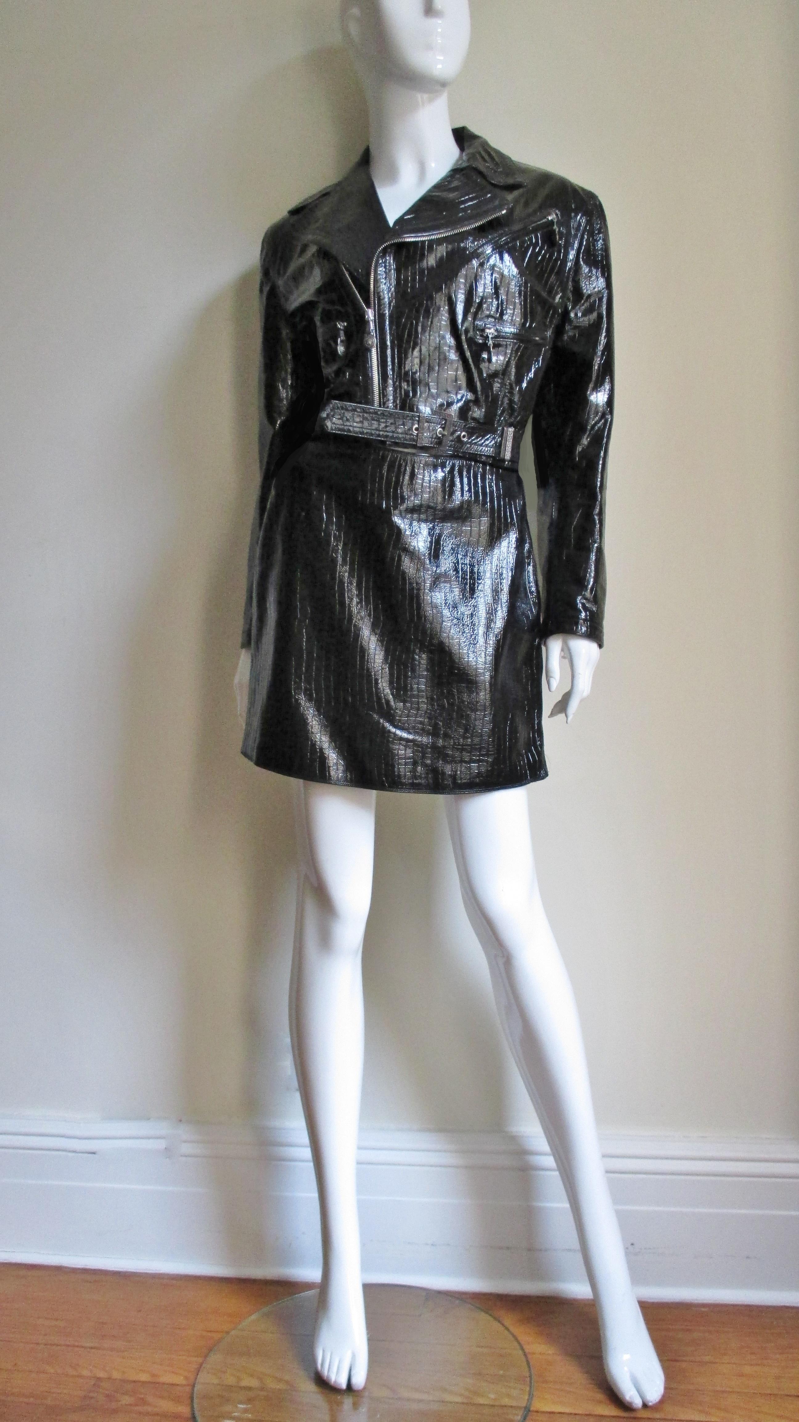 1990s Gianni Versace Patent Leather Motorcycle Jacket and Skirt 4