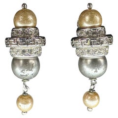 1990s Gianni Versace Pearl and Rhinestone Costume Clip On Earrings