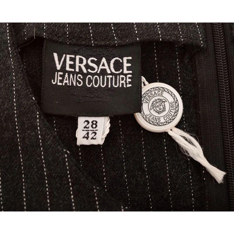 1990's Gianni Versace Pin Stripe long sleeve body con Mini Dress For Sale 1