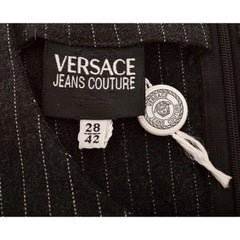 Gianni Versace Vintage 1990s Fitted Grey Pin Stripe Long Sleeve Mini Dress