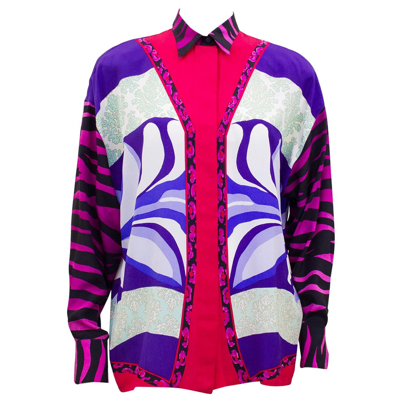 1990s Gianni Versace Pink and Purple Silk Shirt 