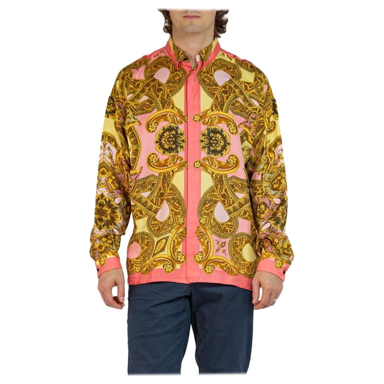 1990S Gianni Versace Pink and Gold Silk Dress Shirt With Original Baroque  Scrolls For Sale at 1stDibs