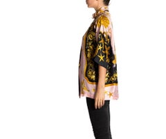 1990S GIANNI VERSACE Pink Multicolored Silk Twill Sea Shell Print Shirt