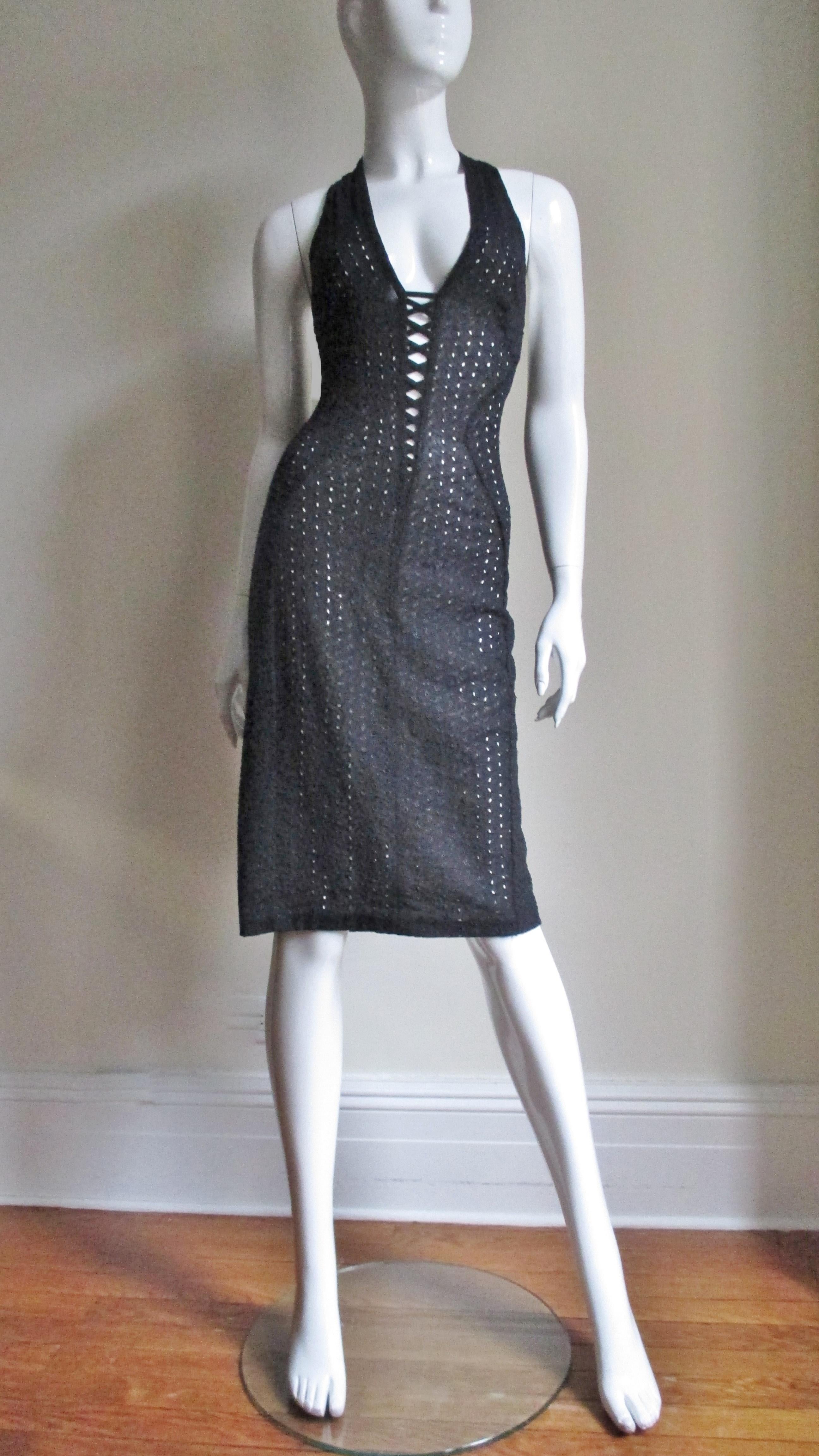 1990s Gianni Versace Plunge Laceup Halter Dress 4