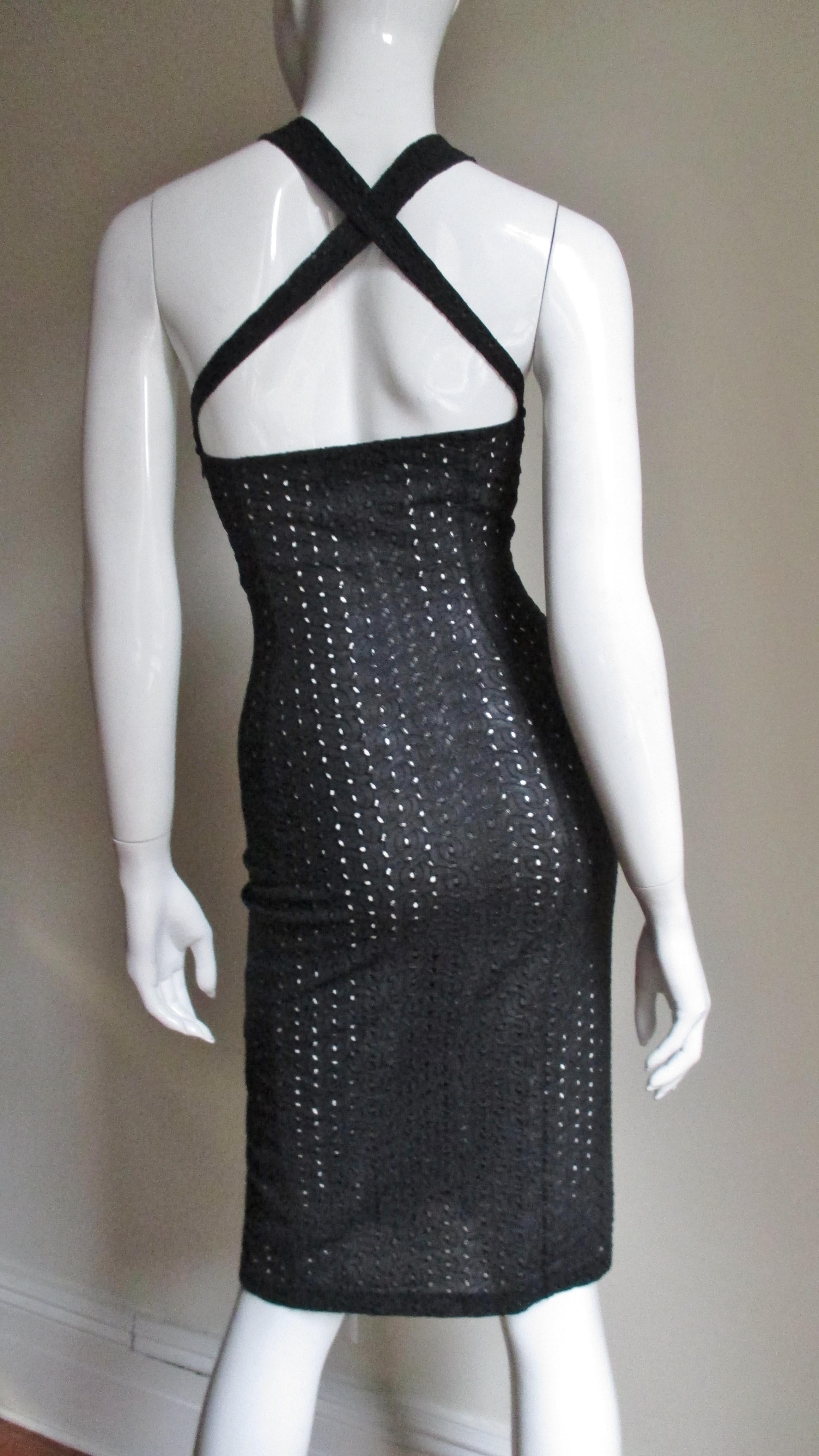 1990s Gianni Versace Plunge Laceup Halter Dress 5
