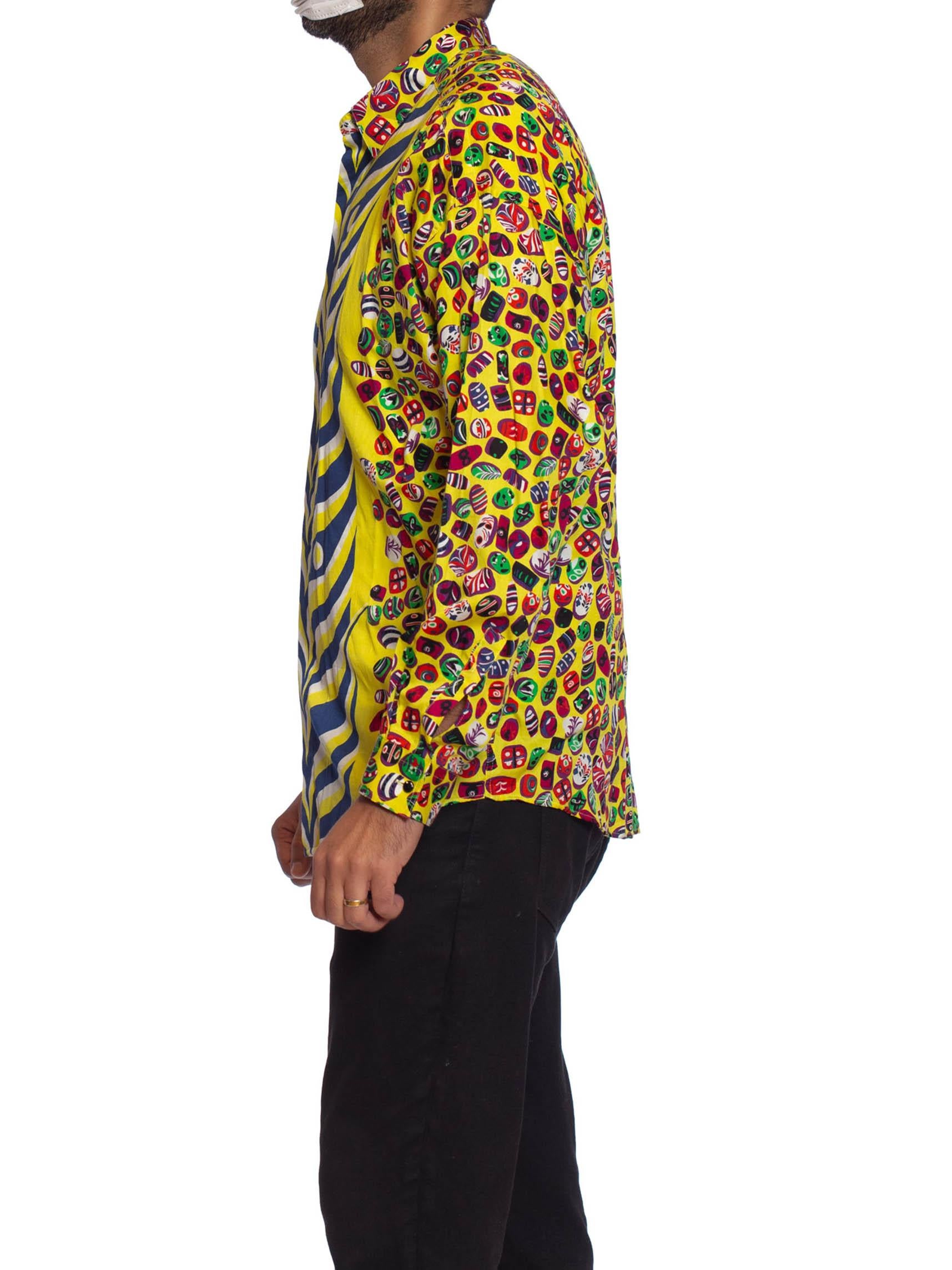 1990S GIANNI VERSACE Printed Cotton Lawn Men's Shirt With Japanese Inspired Print