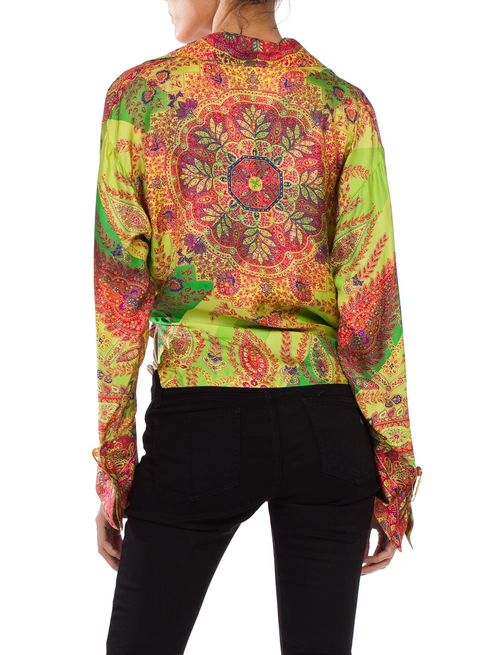 1990S GIANNI VERSACE Paisley Silk Twill Blouse From The Punk Medusa Safety Pin Collection