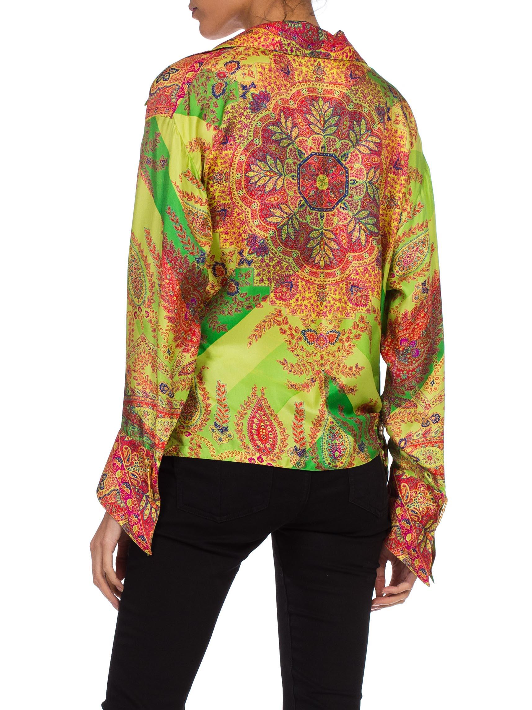 1990S GIANNI VERSACE Paisley Silk Twill Blouse From The Punk Medusa Safety Pin  In Excellent Condition In New York, NY