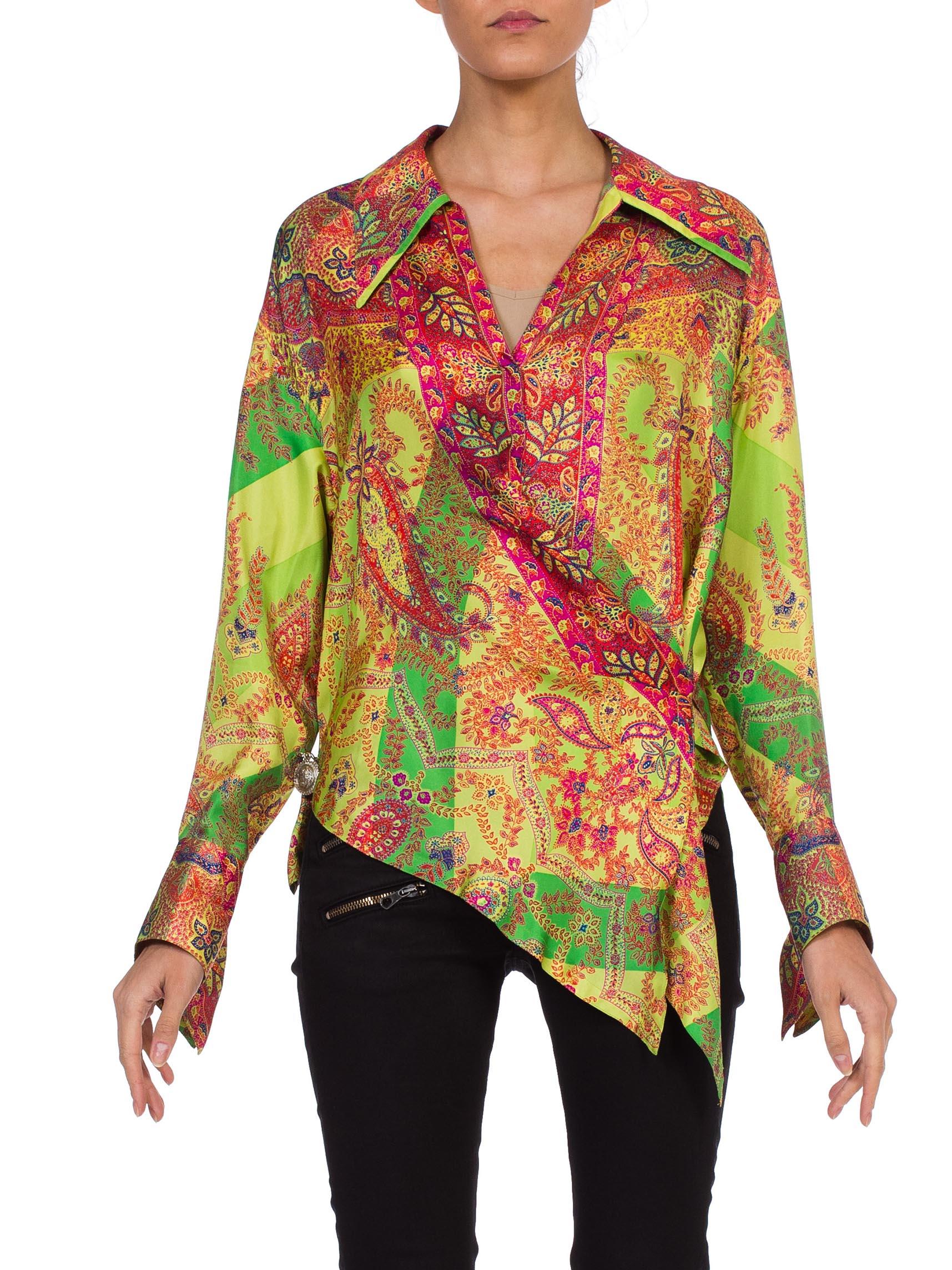 Women's 1990S GIANNI VERSACE Paisley Silk Twill Blouse From The Punk Medusa Safety Pin 