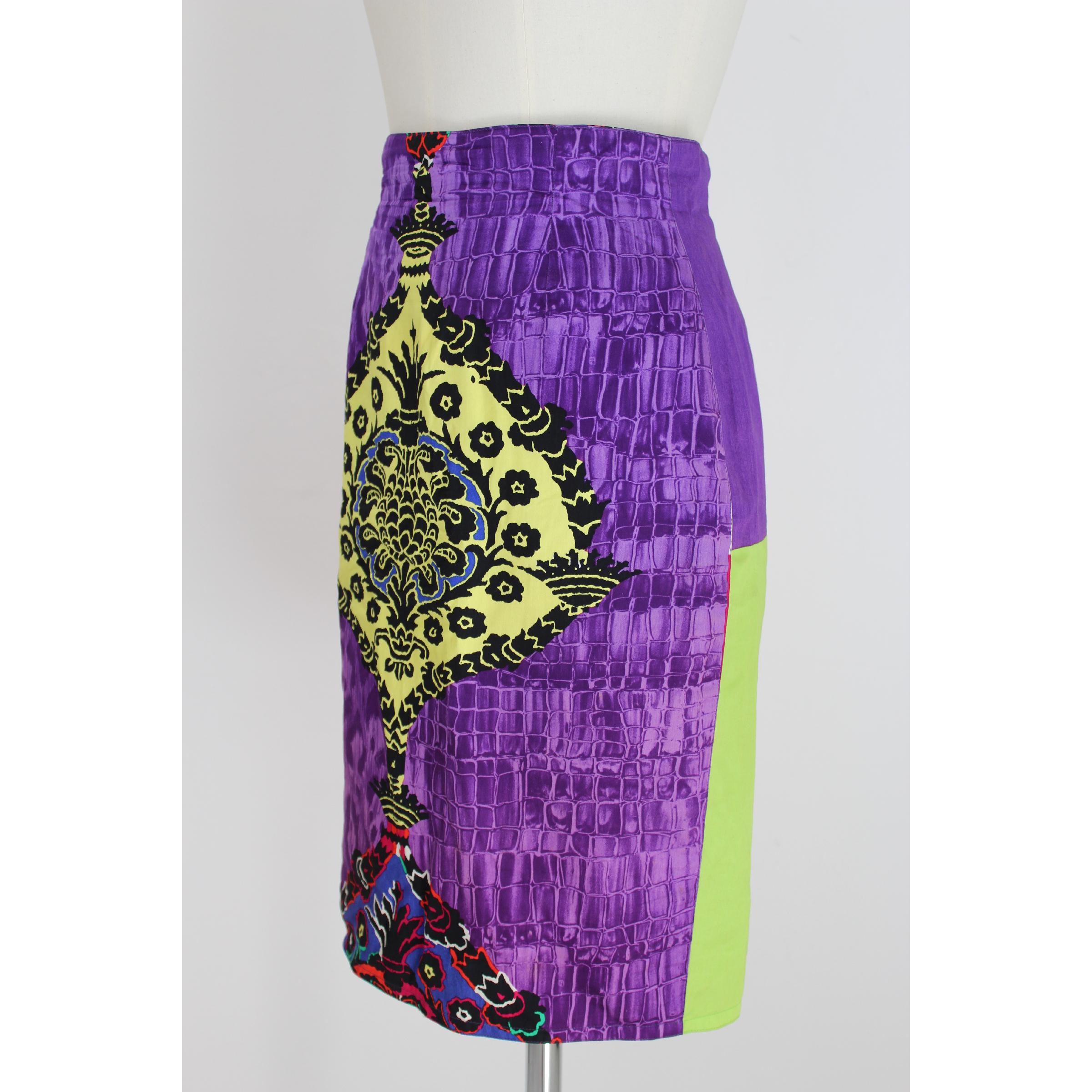 1990s Gianni Versace Purple Fantasy Cotton Vintage Skirt  1