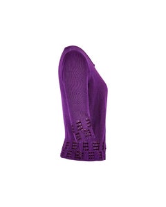 1990's Gianni Versace Purple Knit Cardigan with Red Beaded Accents
