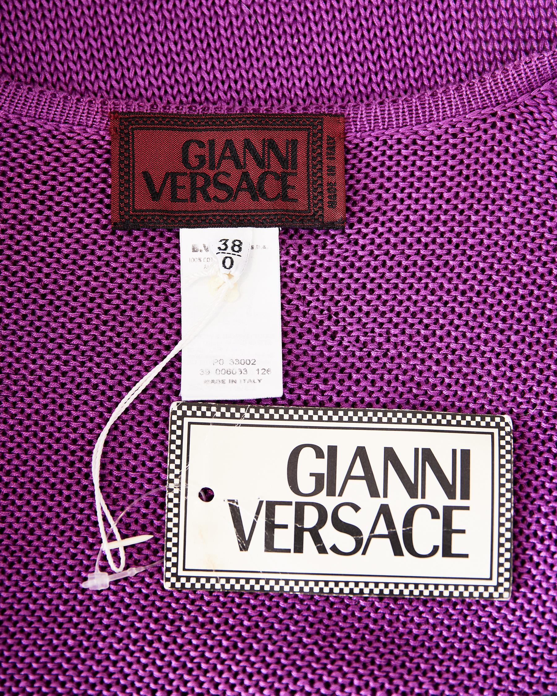 1990's Gianni Versace Purple Knit Cardigan with Red Beaded Accents 1