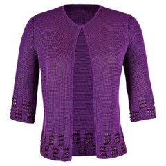 1990's Gianni Versace Purple Knit Cardigan with Red Beaded Accents