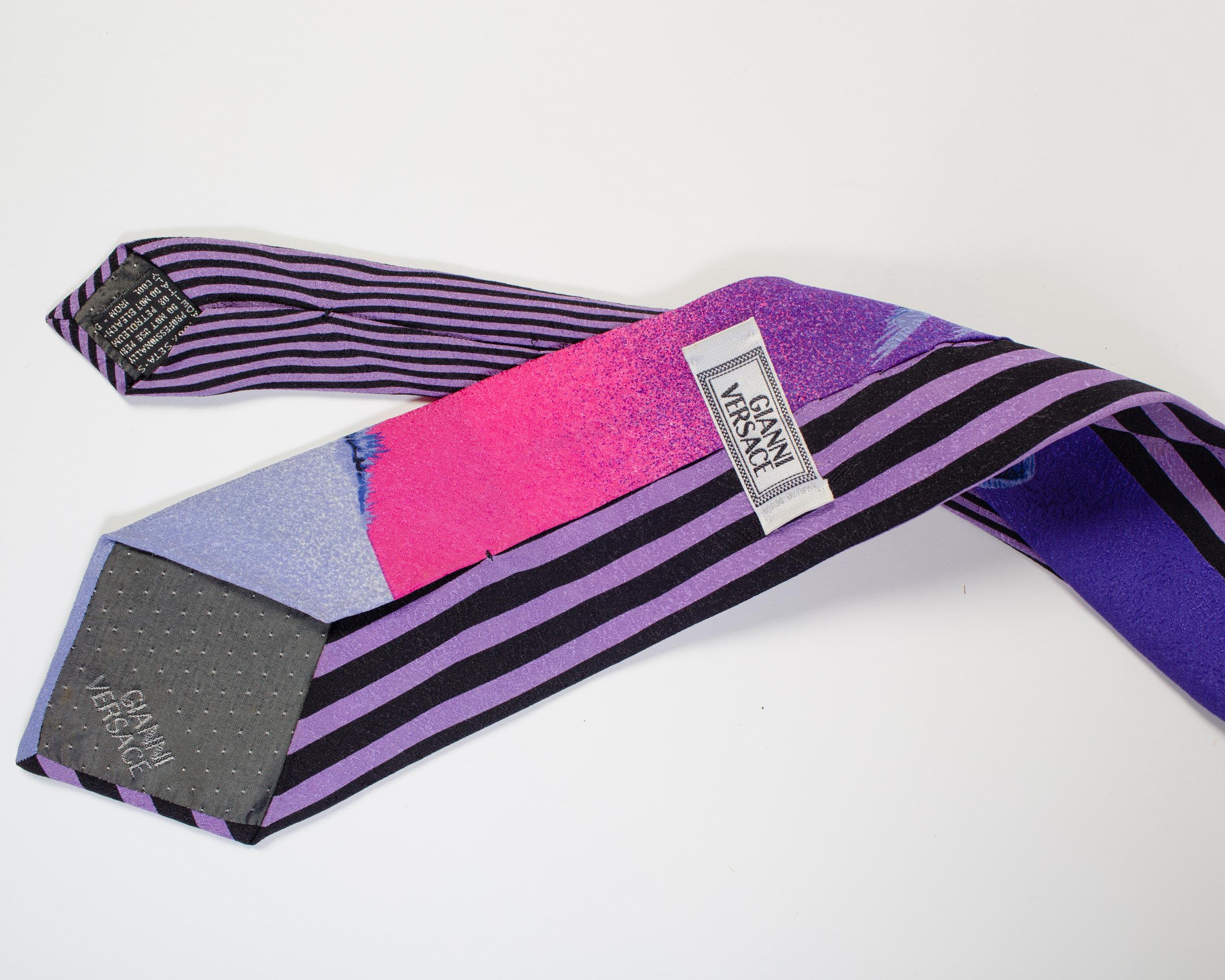 Men's 1990s Gianni Versace Purple Miami Tie With Palm Trees