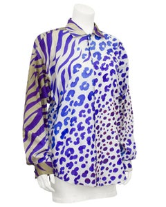 1990s Gianni Versace Purple Zebra and Leopard Print Shirt