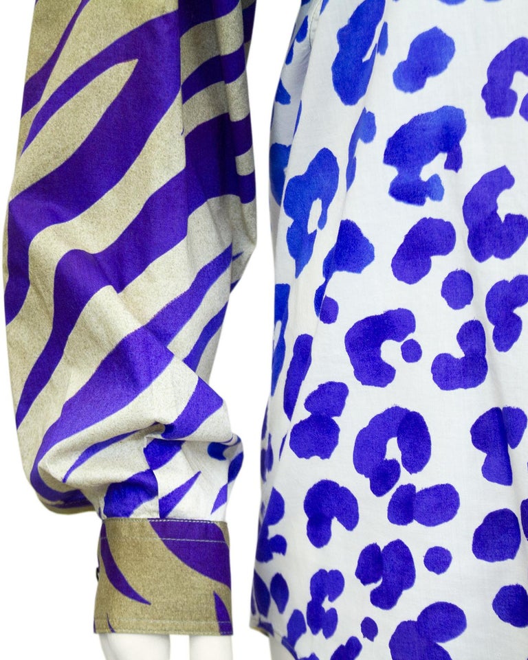 Women's 1990s Gianni Versace Purple Zebra and Leopard Print Shirt  For Sale