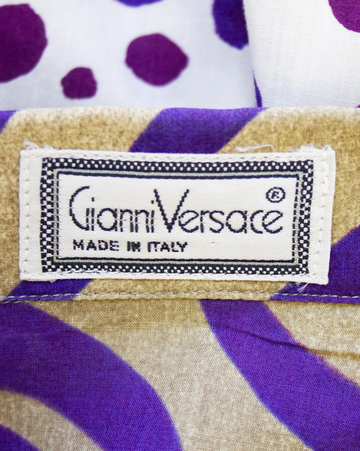 Gray 1990s Gianni Versace Purple Zebra and Leopard Print Shirt 