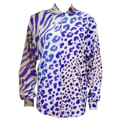 Retro 1990s Gianni Versace Purple Zebra and Leopard Print Shirt 