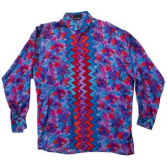 1990s Gianni Versace Red and Purple Zig Zag Silk Shirt