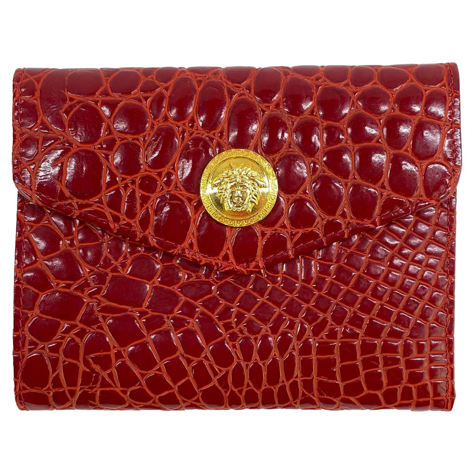 1990s Gianni Versace Red Crocodile Wallet New Old Stock