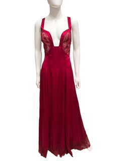 1990s Gianni Versace Red Lace Insert Silk Gown