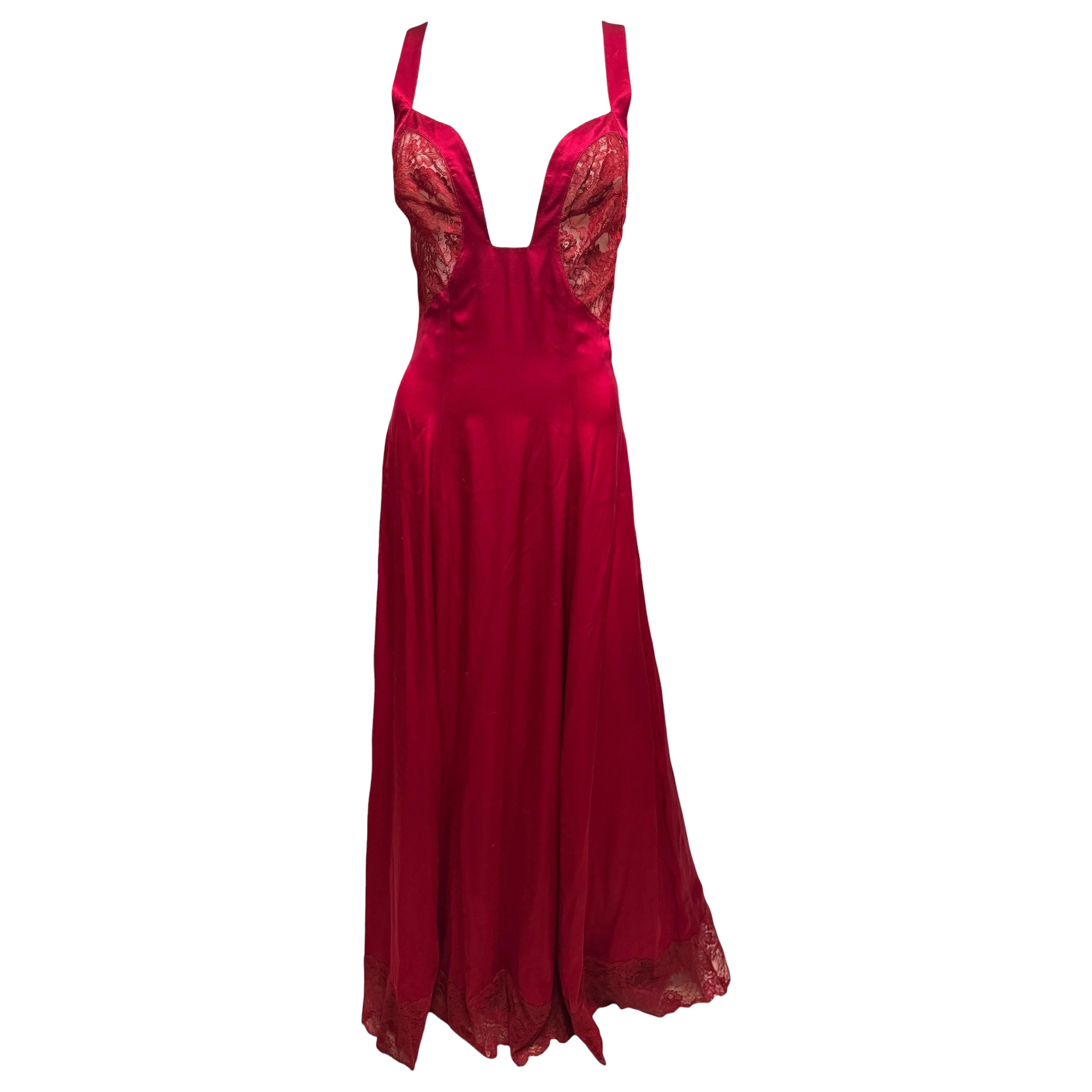 1990 - Gianni Versace - Robe en soie avec empiècements en dentelle, rouge
