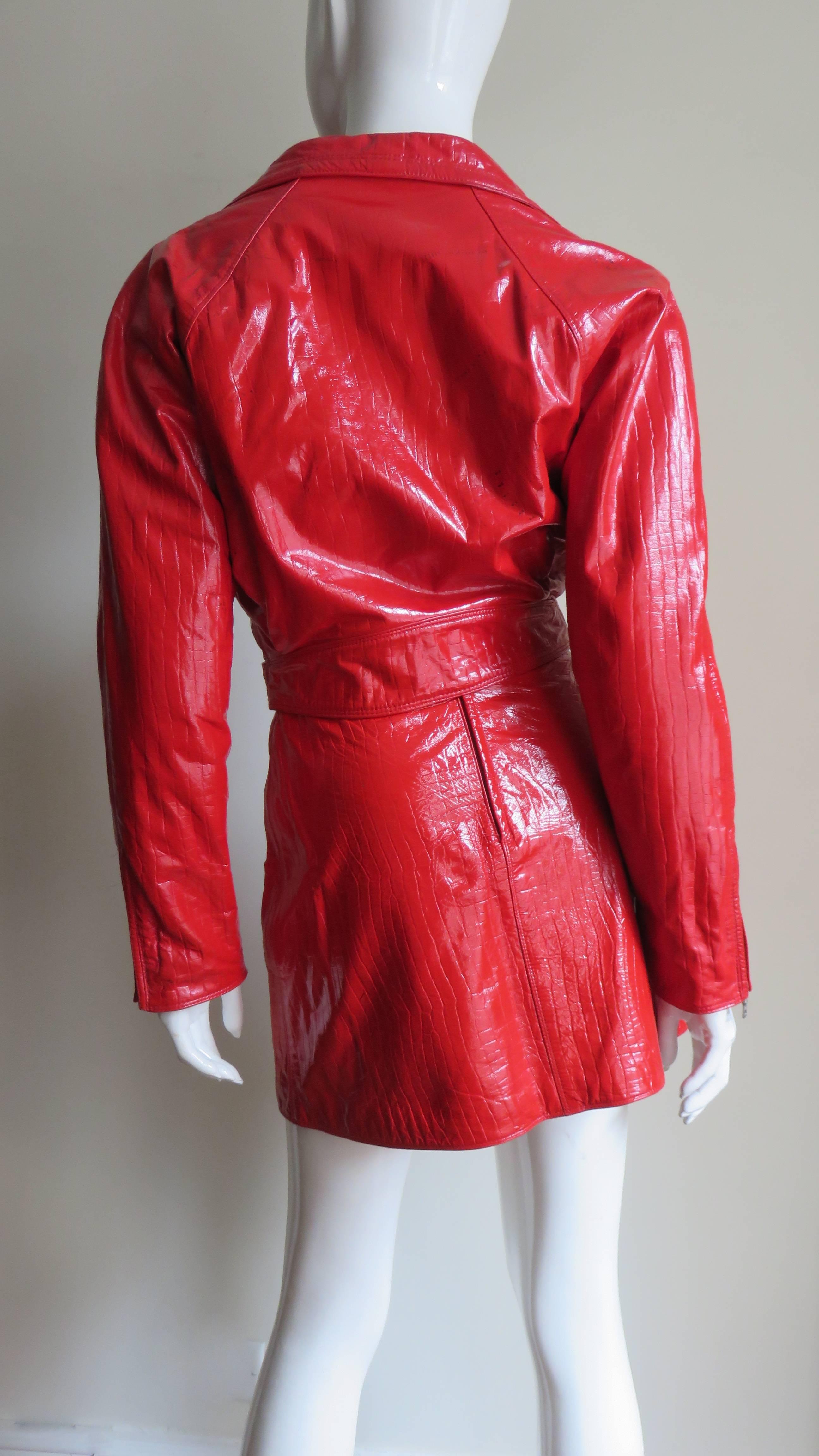 Gianni Versace Red Leather Motorcycle Jacket and Skirt A/W 1994 For Sale 2