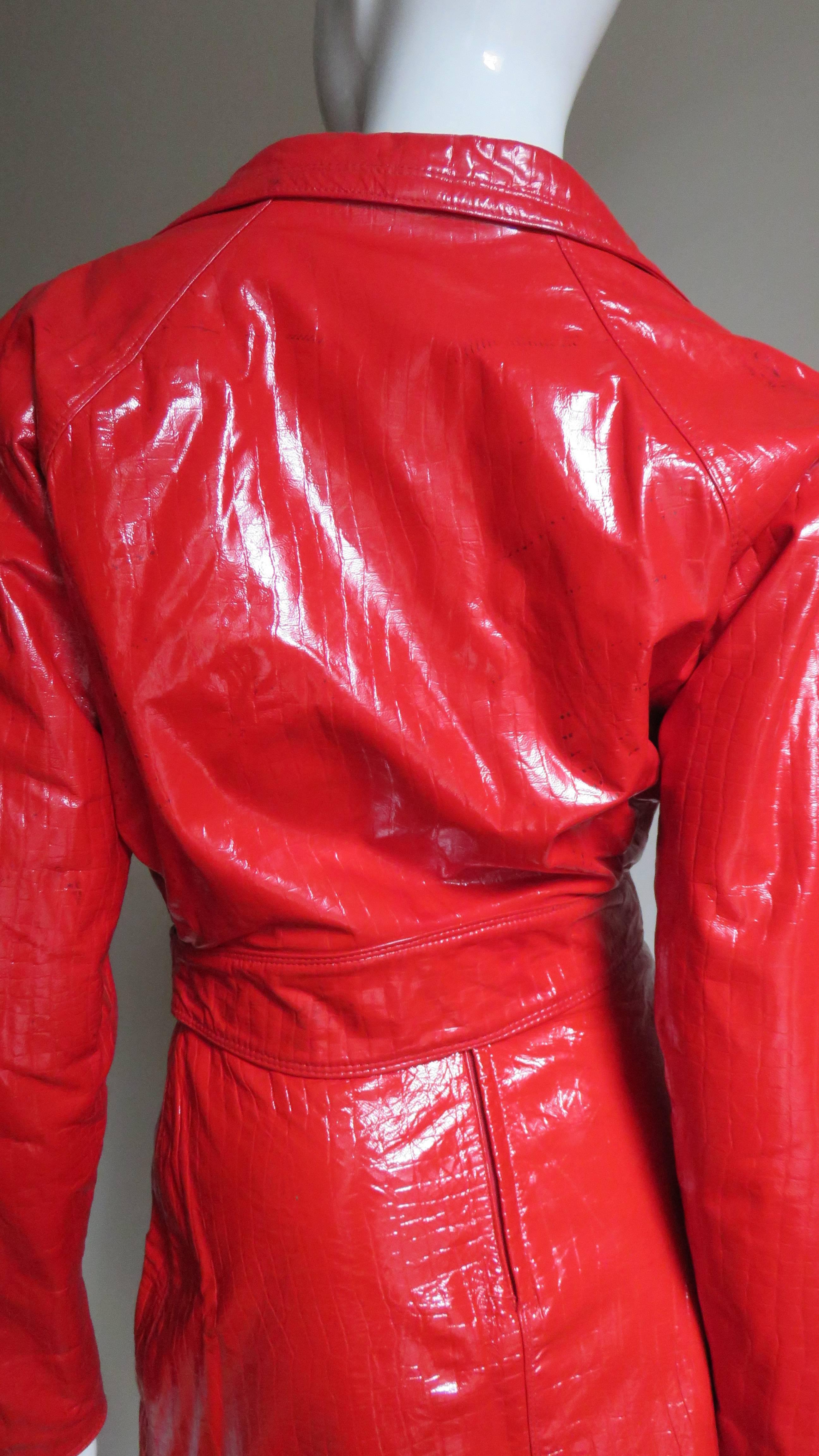 Gianni Versace Red Leather Motorcycle Jacket and Skirt A/W 1994 For Sale 3
