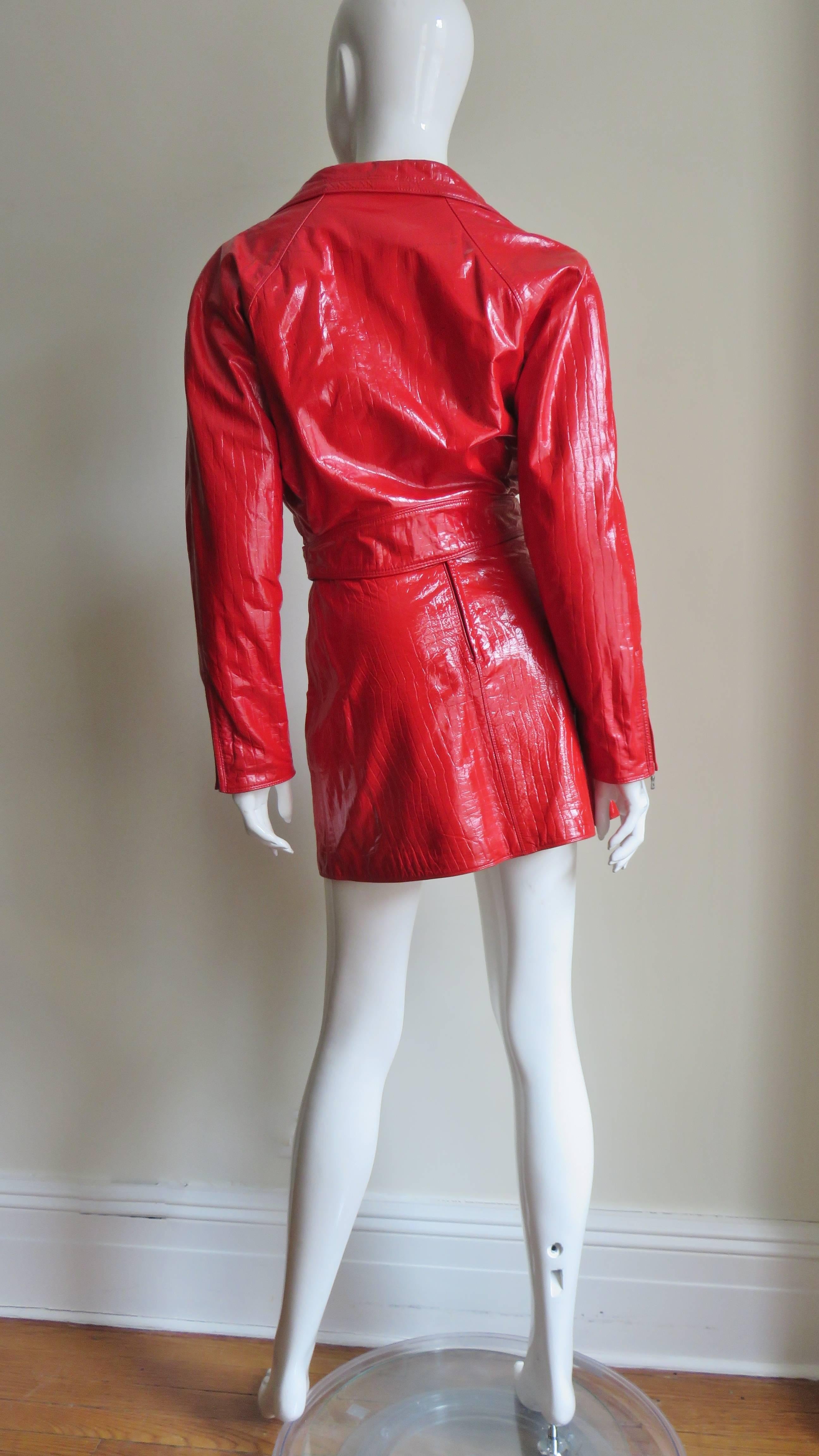 Gianni Versace Red Leather Motorcycle Jacket and Skirt A/W 1994 For Sale 4