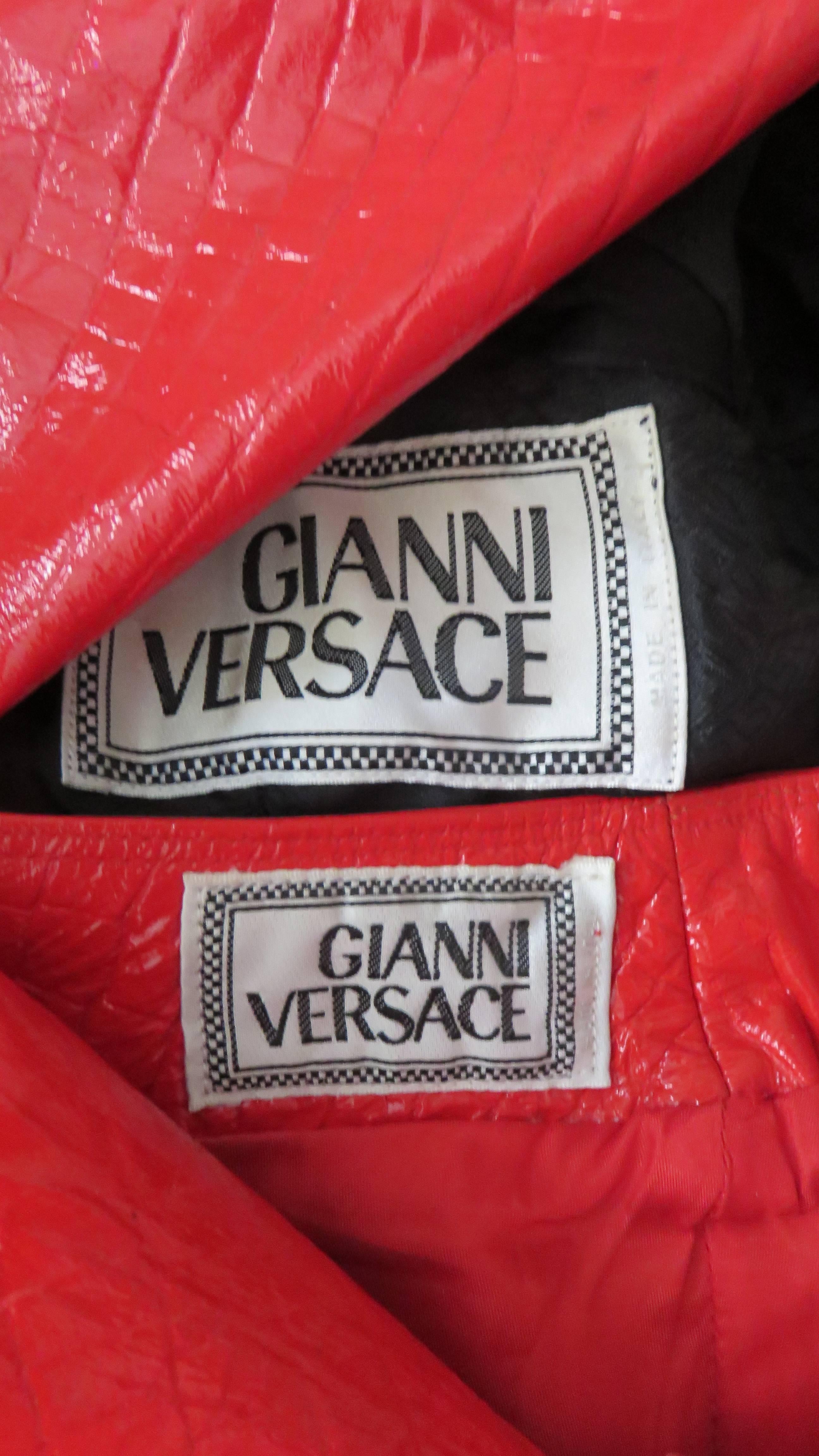 Gianni Versace Red Leather Motorcycle Jacket and Skirt A/W 1994 For Sale 8