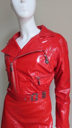 Gianni Versace Red Leather Motorcycle Jacket and Skirt A/W 1994