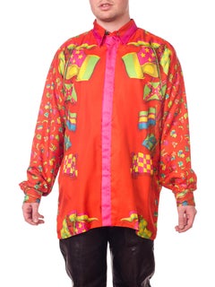 1990S GIANNI VERSACE Red Silk Twill Nautical Flag Printed Miami Beach Collectio