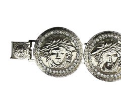 1990 Gianni Versace Rhinestone Medusa Medallion Silvertone Bracelet