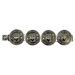 1990 Gianni Versace Rhinestone Medusa Medallion Silvertone Bracelet