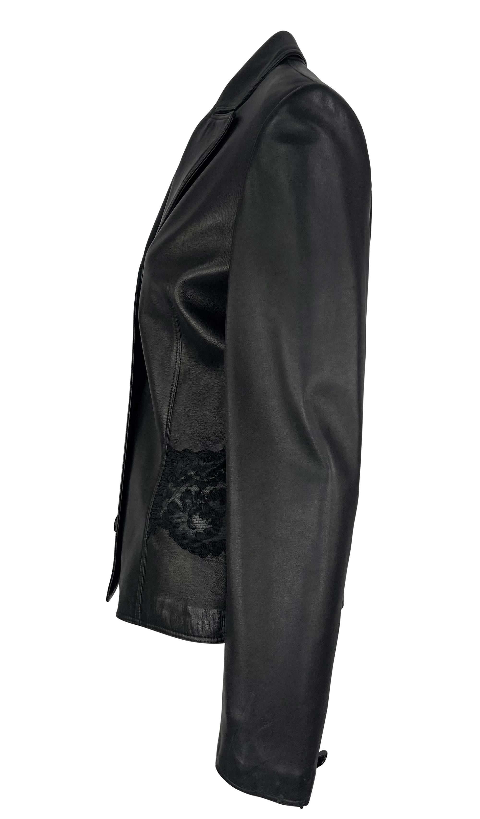 Women's 1990s Gianni Versace Sheer Black Lace Panel Leather Blazer Jacket For Sale