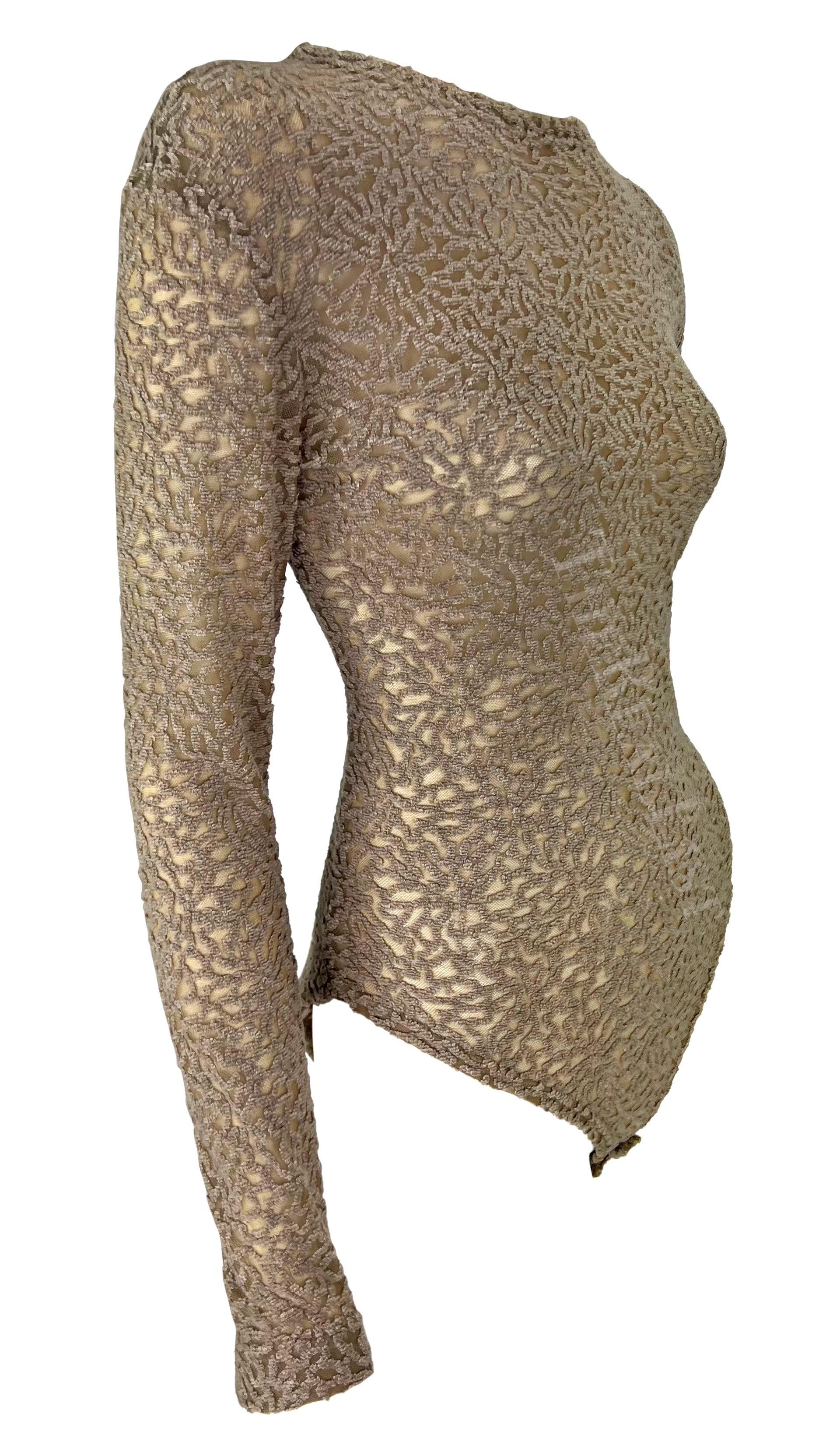 Gianni Versace - Body en velours chenille abstrait brun clair transparent, années 1990 3