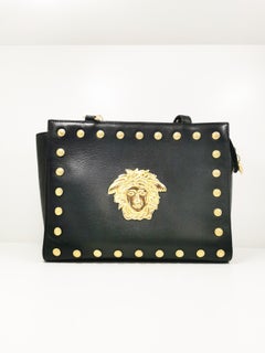 1990's Gianni Versace Signature Medusa Head Gold Medallion Shoulder Bag