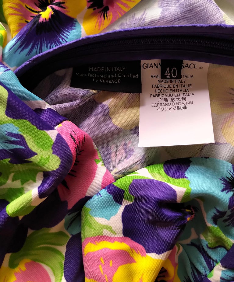1990's Gianni Versace Signed Logo Multi Color Floral Fitted Dress IT 40 ...