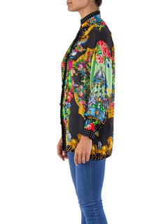 1990S GIANNI VERSACE Silk Charmeuse Blouse Carriage Print