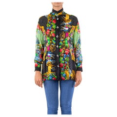 1990S GIANNI VERSACE Silk Charmeuse Blouse Carriage Print